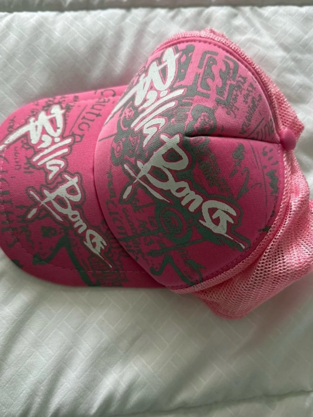 Billabong Hot Pink Mesh Trucker Cap with Silver-Grey Script